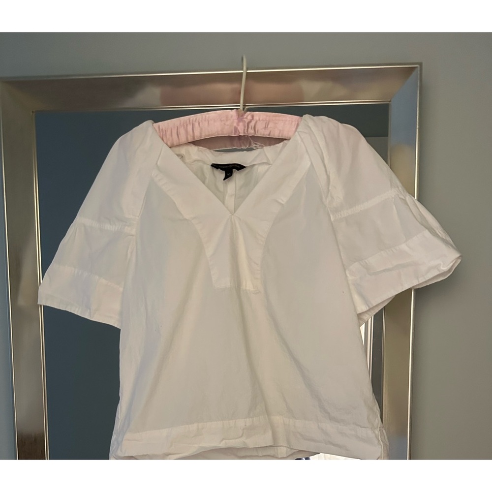 Banana Republic White Smocked Tie Front Blouse